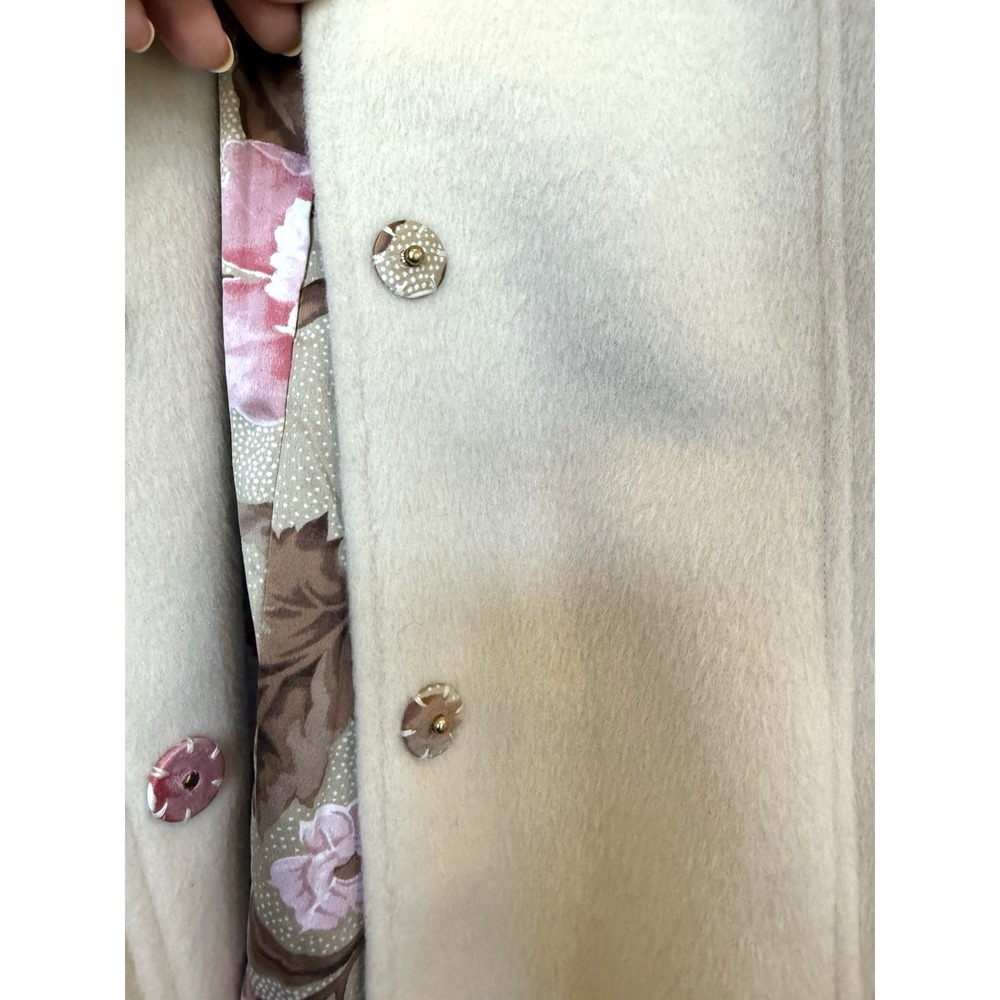 Isaac Mizrahi Womens Floral Lined Pea Coat Size 10 Cream Preppy Classic Timeless - Picture 6 of 13
